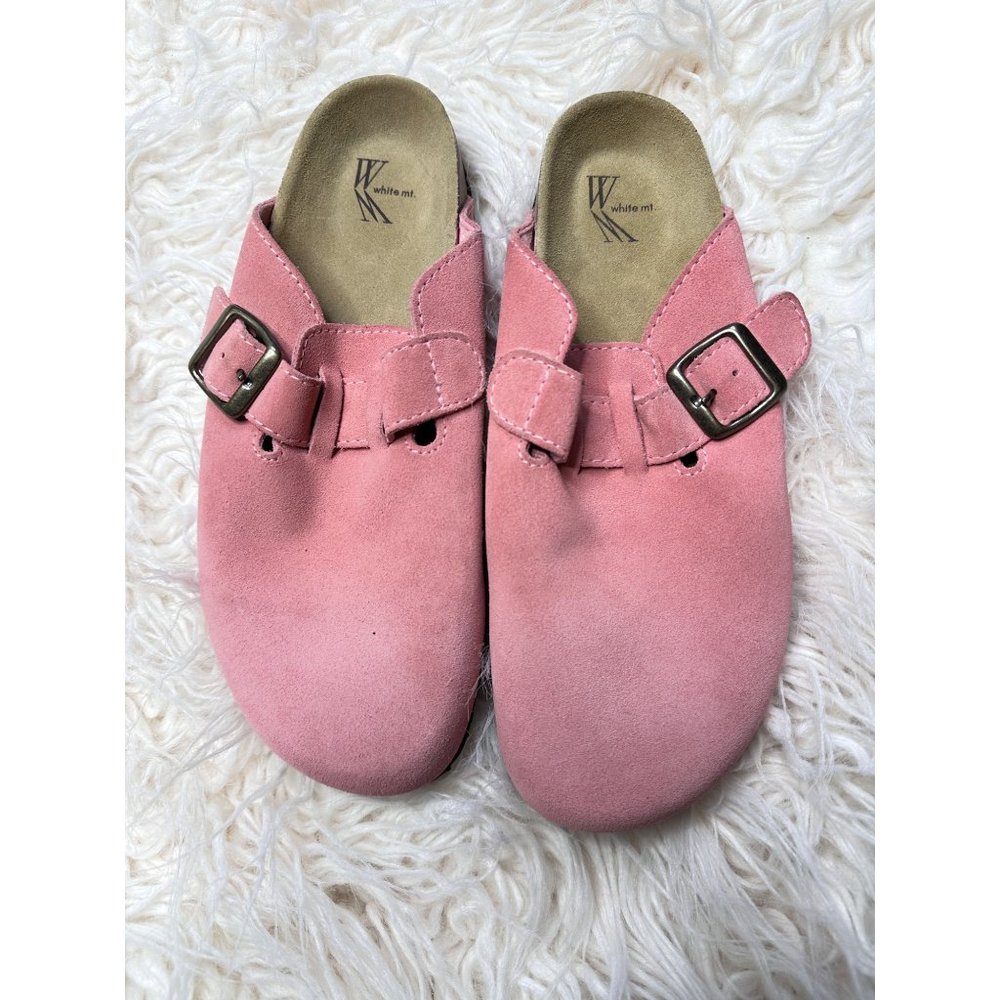 White Mountain Shoes Womens 9 Boston Clogs Pink Slip On Suede